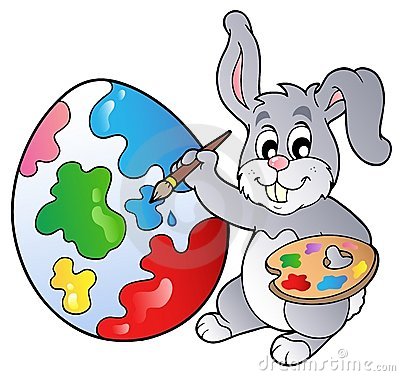 Easter Bunny Painting Eggs Clipart.