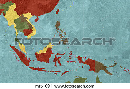Stock Photography of indonesia, map, painterly, southeast asia.