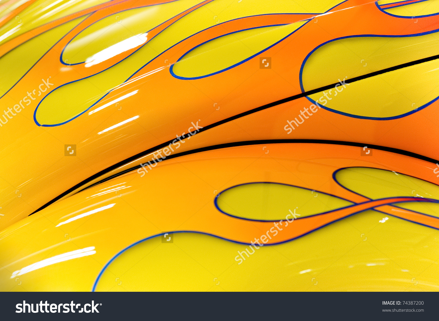 Colorful Flaming Paintwork On A Custom Hotrod Vehicle Stock Photo.