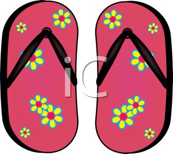 Picture of a Pair of Flip Flop Sandals With a Flower Pattern In a.