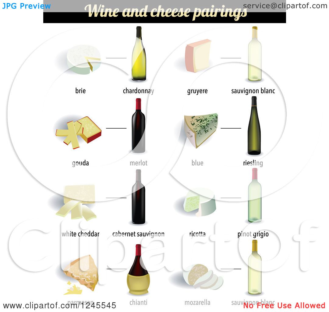 Clipart of Wine and Cheese Pairings.