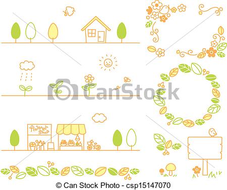 Vectors Illustration of leaf, town, ecology, pale color.