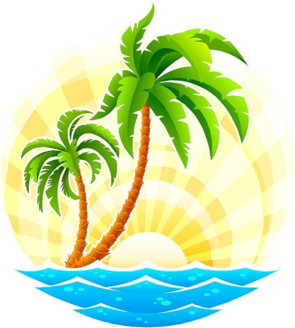 Tropical Palm Tree scene cornhole board game decals.