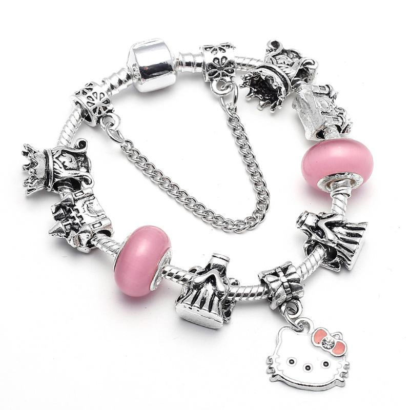 BAOPON png Cute Kitty Charm Bracelet With Pink Angel Girl Beads Pandora  Bracelet For Women Kids Fashion Jewelry Gift.