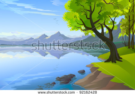 Panoramic Lake Clip Art.