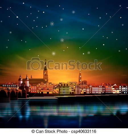 Vector Clip Art of Panoramic view of medieval town in Germany.