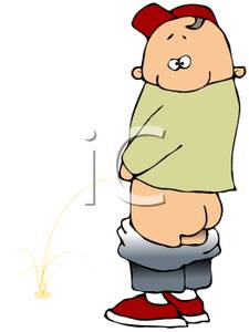 A Colorful Cartoon of a Boy with His Pants Down Urinating.