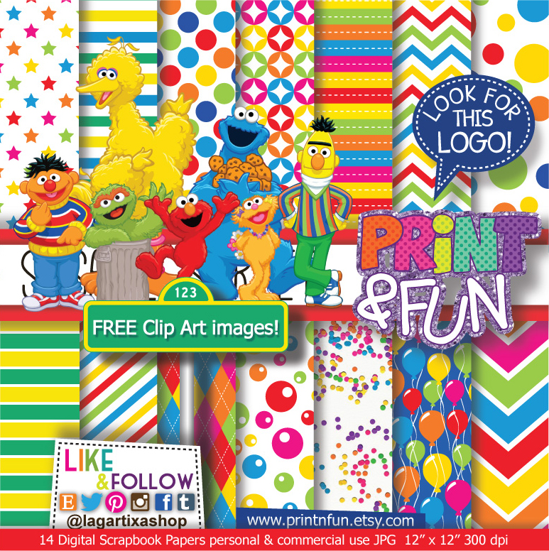 Sesame Street Digital Paper Patterns and FREE Clip art.