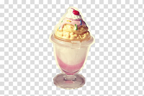 Kawaii , parfait glass filled with ice cream transparent.