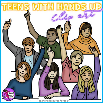 Teens with their hands up clip art.
