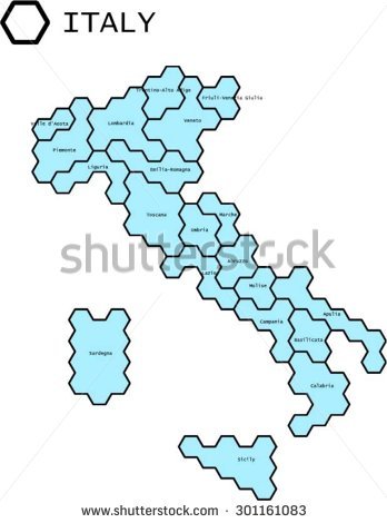 Labeled Vector Map Italy Regions Lines Stock Vector 301161083.