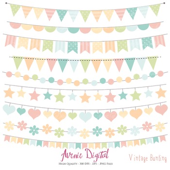 Vintage Bunting Banner Clipart Scrapbook Vector Colorful Party Clip art.