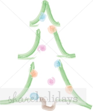 Watercolor Christmas Tree with Pastel Bulbs Clipart.