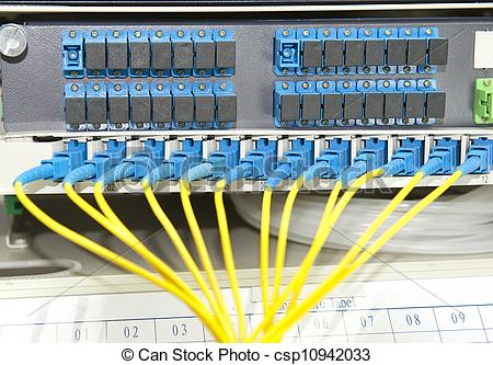 Stock Photos of fiber optical network cables patch panel and.