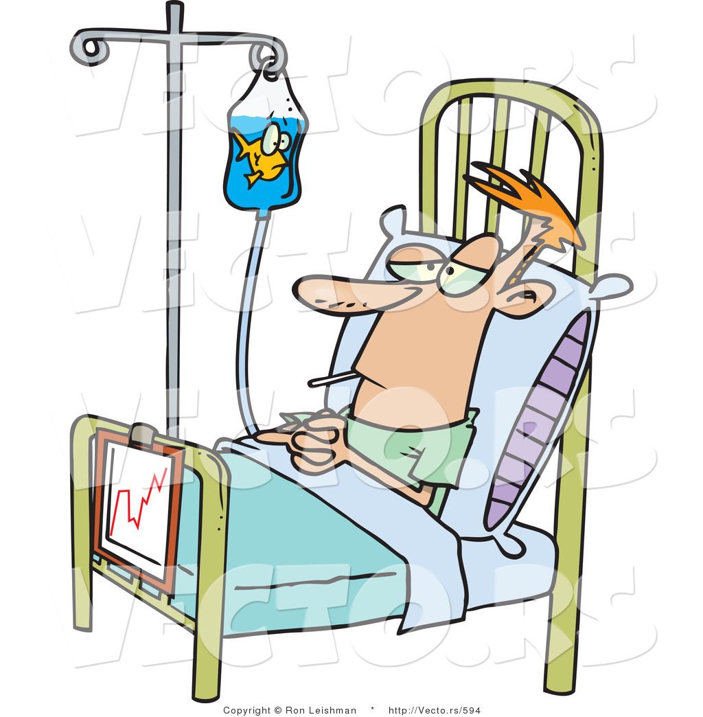 Royalty free clipart of a sick hospital patient in a bed, a.