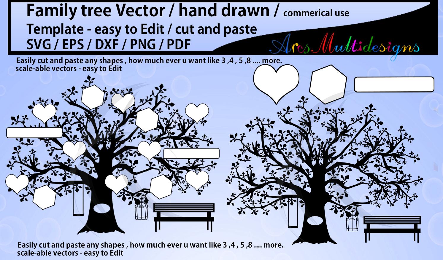 family tree clipart SVG template, EPS, Dxf, Png, Pdf, Jpg /family tree  silhouette /hand drawn tree svg vector.