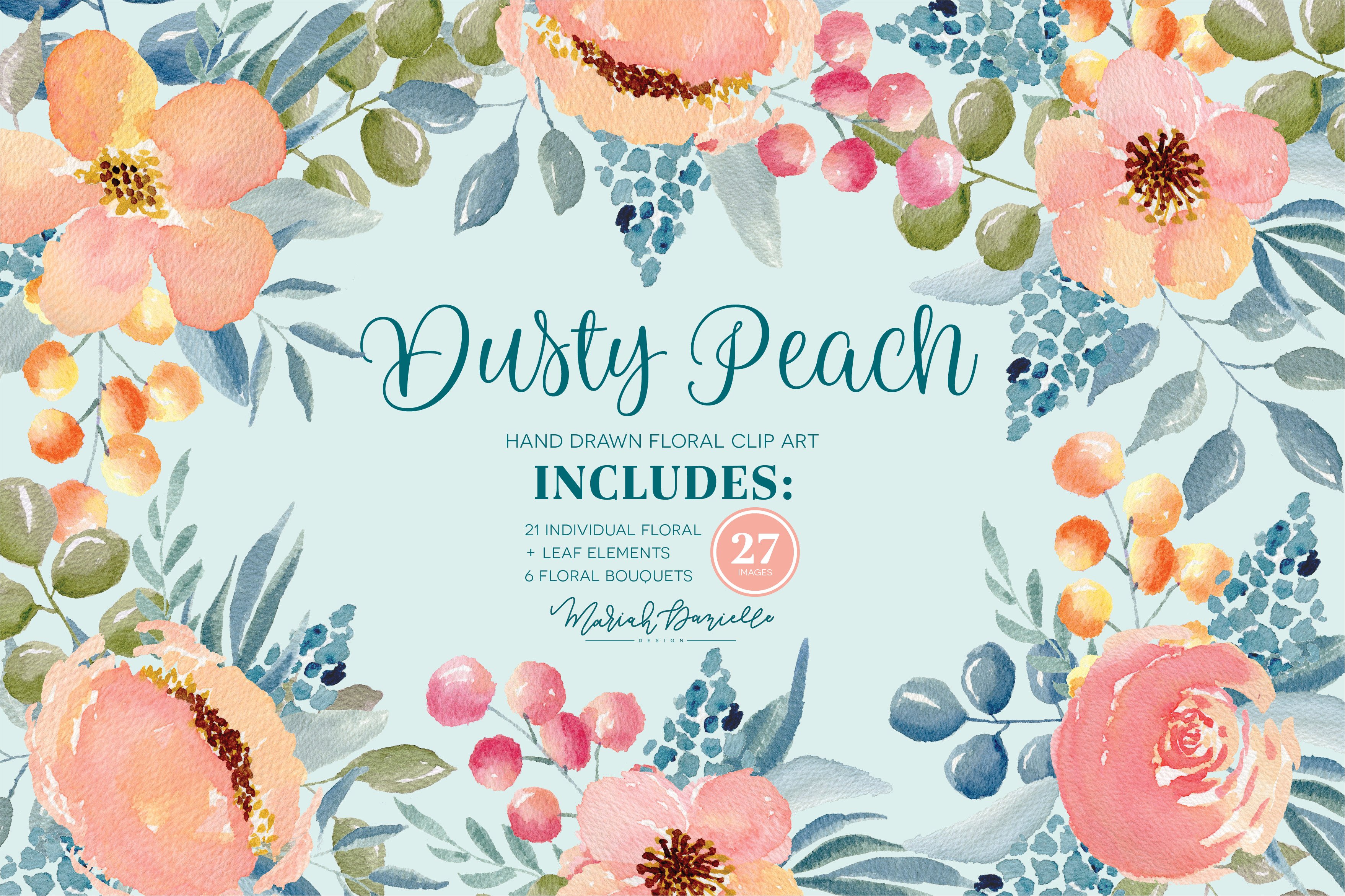 Dusty Peach Floral Clipart Set.
