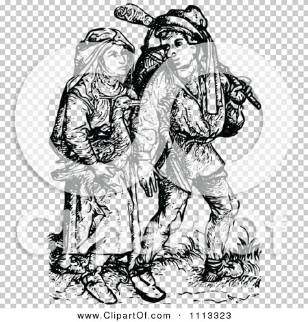 Clipart Vintage Black And White Medieval Peasants.