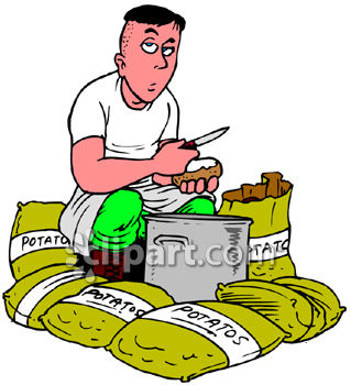 Clipart Picture of an Unhappy Man Peeling Alot of Potatoes.