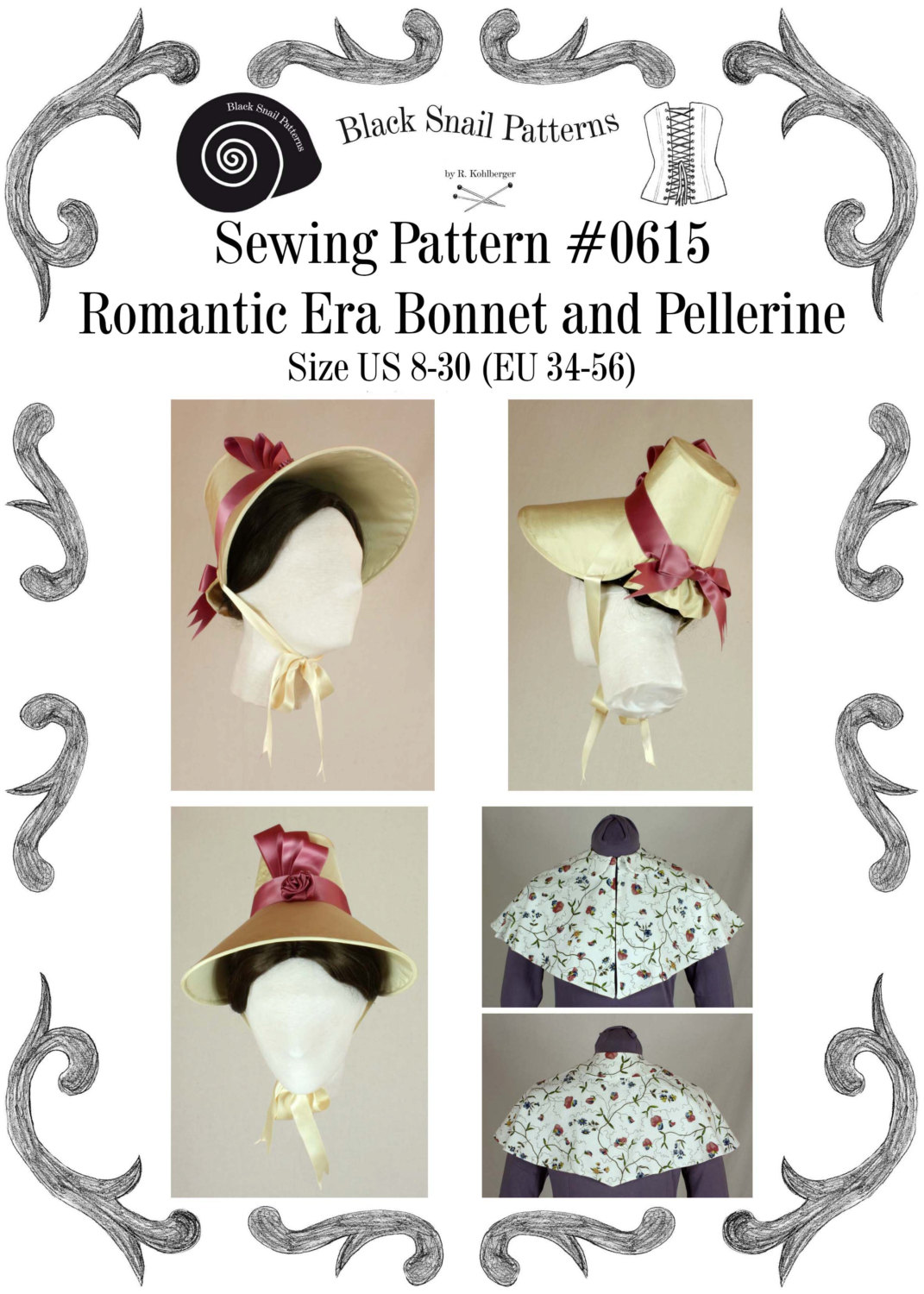 Romantic Era Bonnet and Pelerine Sewing by BlackSnailPatterns.