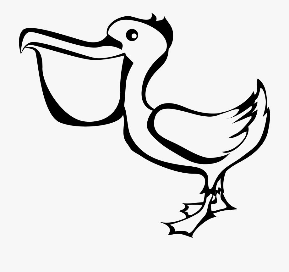 Black And White Pelican Vector Clip Art.