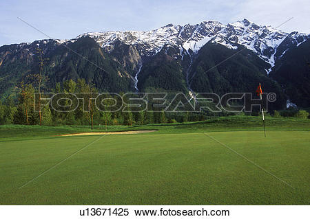 Stock Image of Big Sky Golf Course, with Mount Currie at Pemberton.