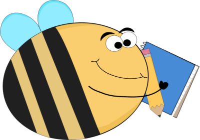 Funny Bee with a Notebook and Pencil Clip Art.