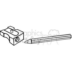 Black and white outline of a pencil and pencil sharpener clipart.  Royalty.