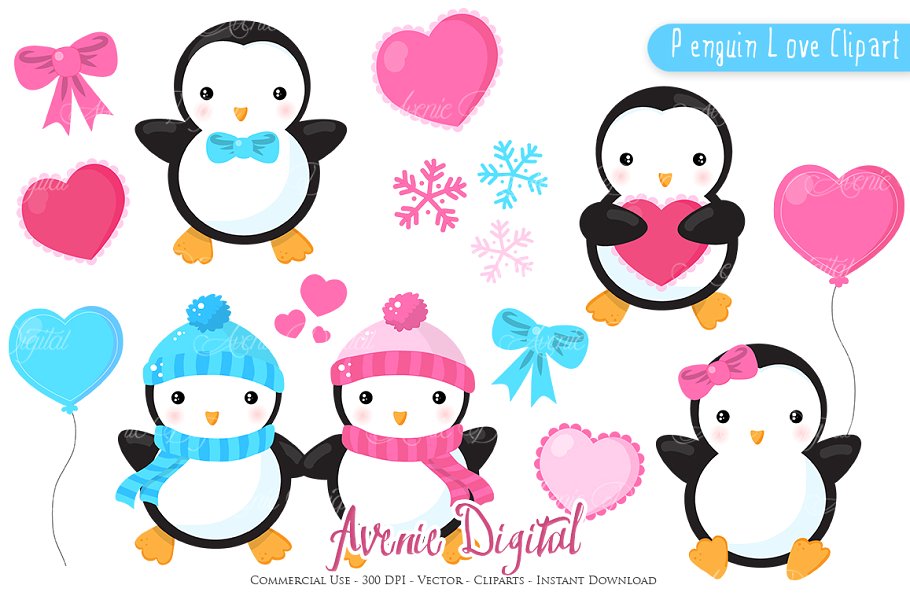 Penguin Valentines day ClipArt + eps.