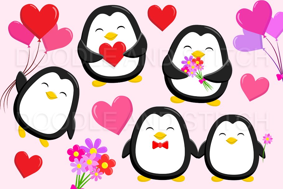Valentines Penguin Clipart Designs.