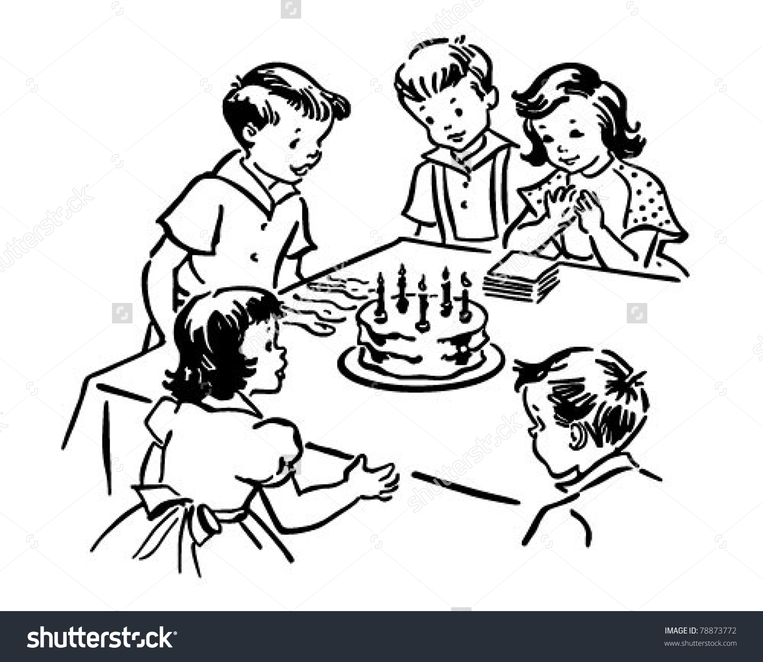Childrens Birthday Party Retro Clipart Illustration Stock Vector.