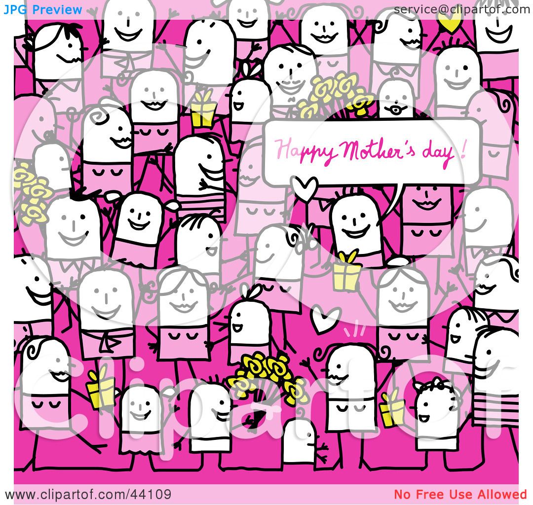 Clipart Illustration of a Crowd Of Stick People At A Mothers Day.