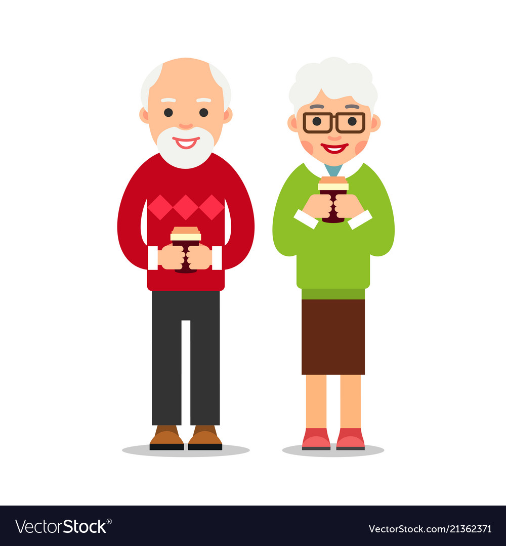 Old people drinking coffee elderly persons man.