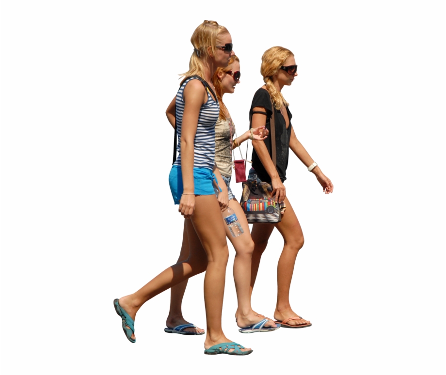 Blonde Women Walking In Group Render People People.