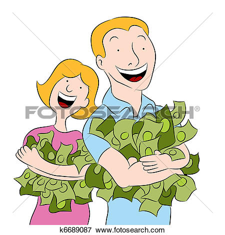 Clip Art of People Holding Piles of Money k6689087.