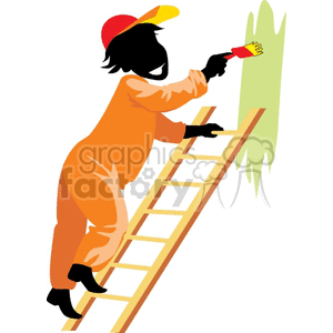 Man standing on a ladder painting the wall green clipart. Royalty.