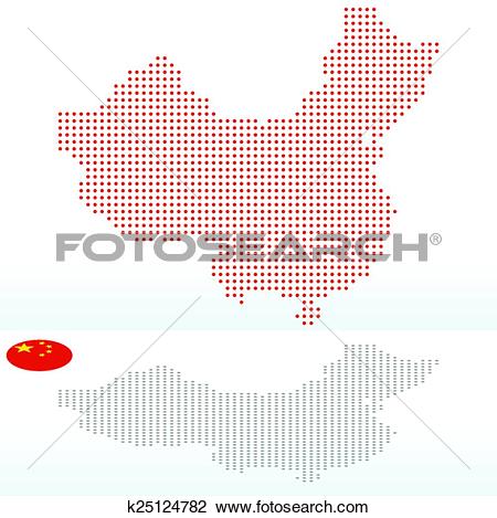 Clipart of Map of People's Republic of China with with Dot Pattern.