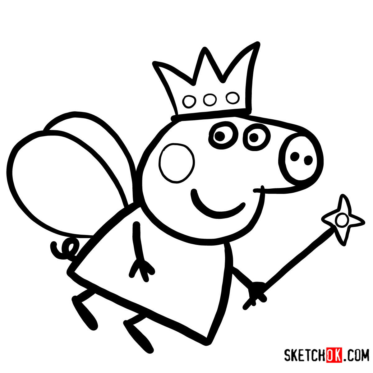 How to draw Peppa Pig dressed as fairy.