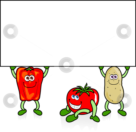 Pepper, tomato, potato and white sign stock vector.
