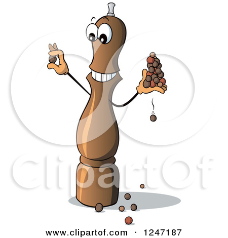 Clipart of a Happy Cartoon Pepper Mill Holding Corns.