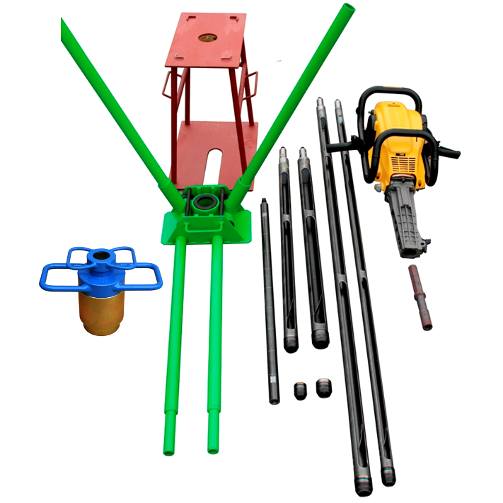 Percussion drilling set with window samplers for heterogeneous soils.