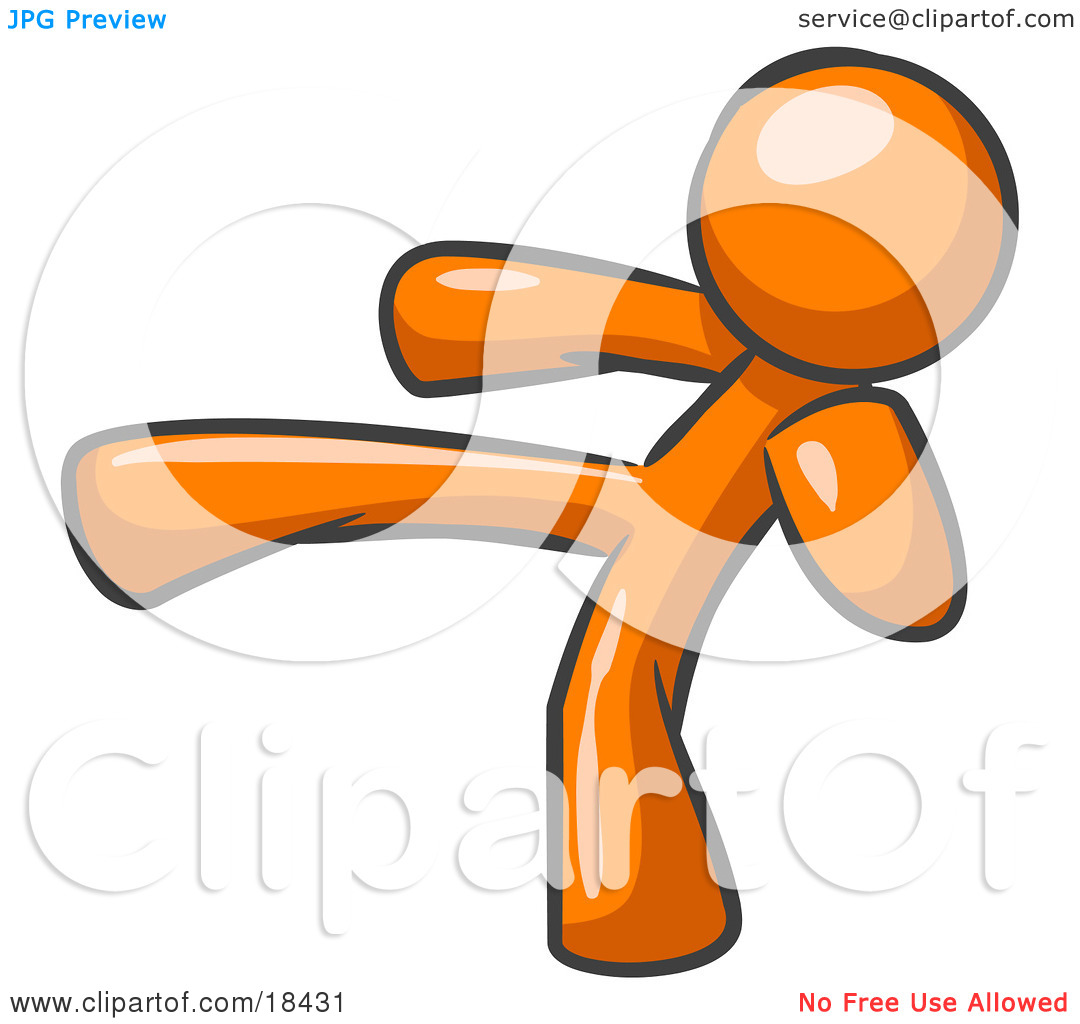 Clipart Illustration of an Orange Man Kicking, Perhaps While.