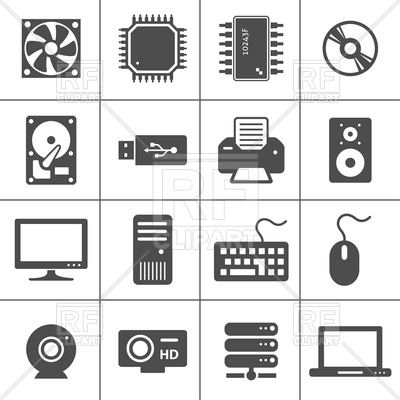 Computer hardware and peripheral devices icons Vector Image #12507.