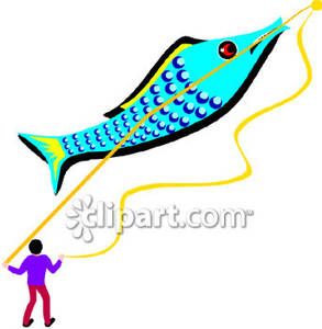 A Person Flying a Fish Kite Royalty Free Clipart Picture.