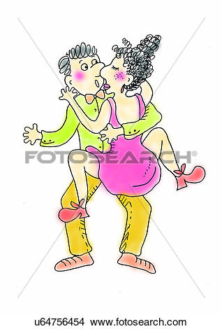 Drawings of illustration, person, fall in love, kiss u64756454.