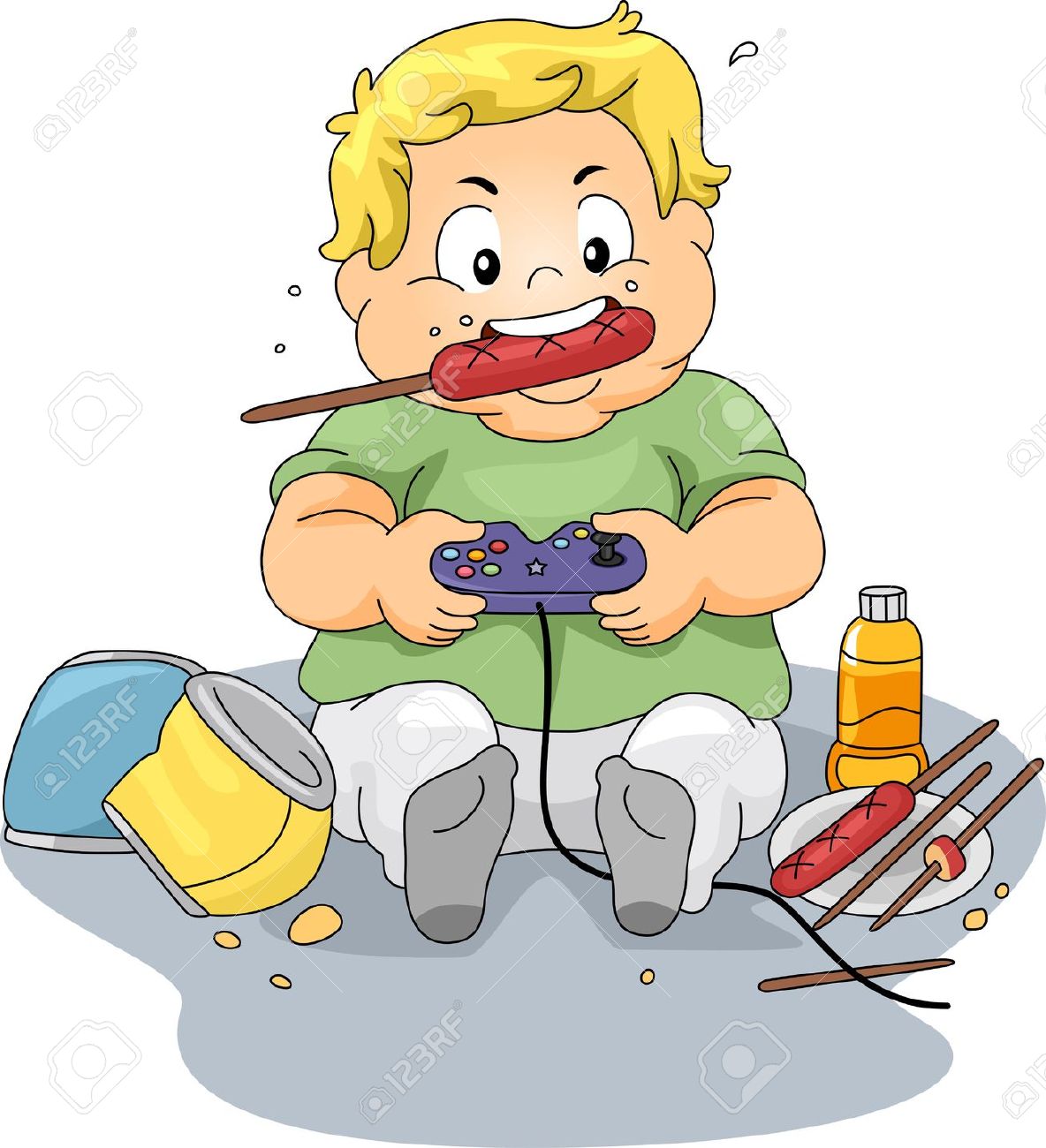 Illustration Of An Overweight Boy Playing Video Games Stock Photo.