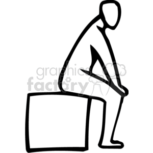 A Black and White Image of a Person Tired Sitting on a Large Box clipart.  Royalty.