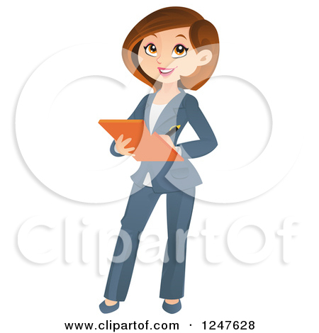 Clipart of a Professional Brunette Business Woman Taking Notes.
