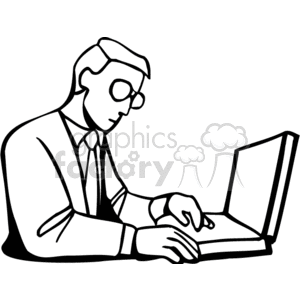 Black and white man typing on a keyboard clipart. Royalty.