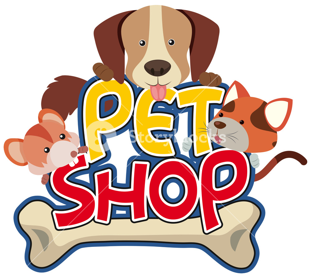 Pet shop sticker with cute pet Royalty.
